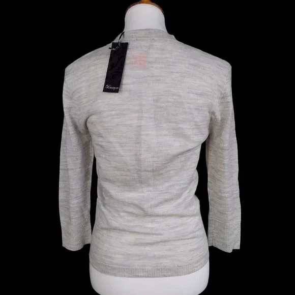 NWT BKE Boutique 93% Wool Cardigan Sweater Size L Gray Silver Metallic Thin Knit - Picture 7 of 9